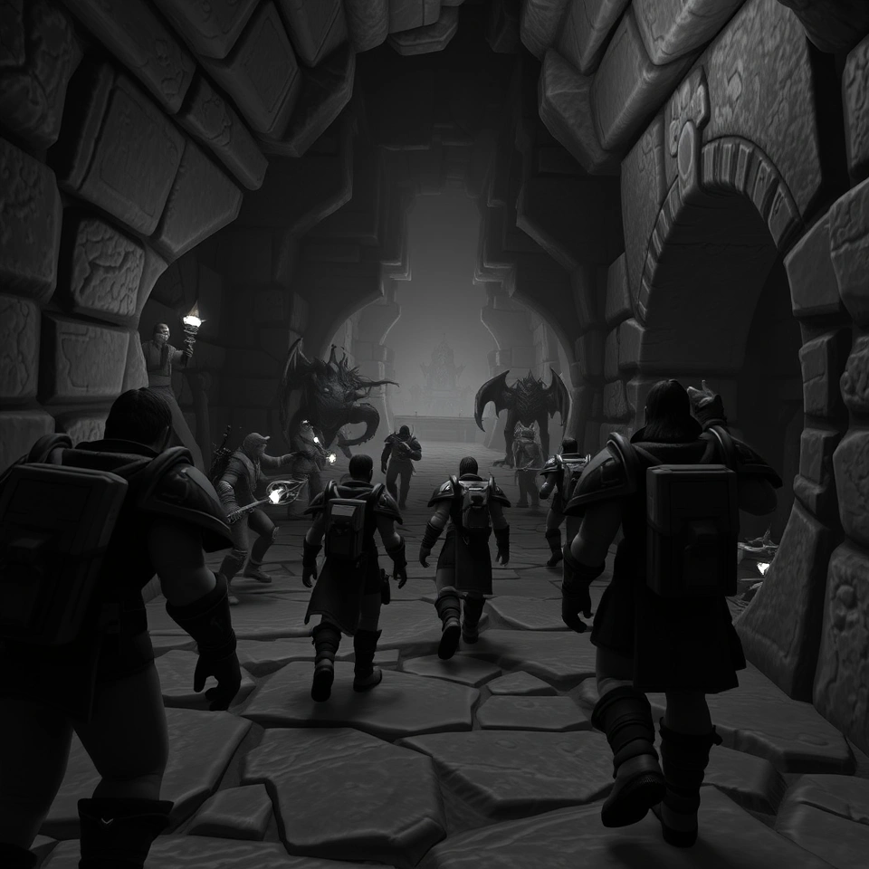 World of Warcraft players engage in combat inside a dungeon filled with hostile creatures.